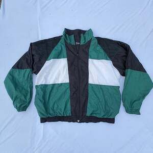 MacGregor Vintage 90s Colorblock Full Zip Windbreaker Jacket XL Green Black